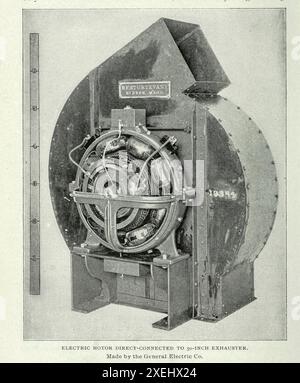 MOTEUR ÉLECTRIQUE CONNECTÉ DIRECTEMENT À UN EXTRACTEUR DE 50 POUCES. Fabriqué par le General Electric Co. à partir de l'article ÉLECTRICITÉ POUR LE FONCTIONNEMENT DES MACHINES AUXILIAIRES SUR LES NAVIRES DE GUERRE. Par Lieut. J. K. Robison. Tiré de l'Engineering Magazine consacré au progrès industriel volume XVIII 1899-1900 The Engineering Magazine Co Banque D'Images