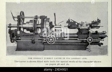 LE TOUR À TOURELLE GISHOLT DANS SON PLUS GRAND SIZE.FROM L'ARTICLE LA RÉVOLUTION DANS LA PRATIQUE DE L'ATELIER D'USINAGE. Par Henry Roland. PARTIE III APPLICATION DE LA TOURELLE AU TRAVAIL GÉNÉRAL EN ATELIER D'USINAGE. Tiré de l'Engineering Magazine consacré au progrès industriel volume XVIII 1899-1900 The Engineering Magazine Co Banque D'Images