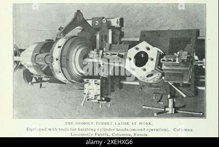 LE TOUR À TOURELLE GISHOLT À WORK.FROM L'ARTICLE LA RÉVOLUTION DANS LA PRATIQUE DE L'ATELIER D'USINAGE. Par Henry Roland. PARTIE III APPLICATION DE LA TOURELLE AU TRAVAIL GÉNÉRAL EN ATELIER D'USINAGE. Tiré de l'Engineering Magazine consacré au progrès industriel volume XVIII 1899-1900 The Engineering Magazine Co Banque D'Images