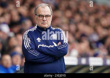 Photo du dossier datée du 26-02-2022 du gérant de Leeds United, Marcelo Bielsa. L’entraîneur uruguayen Marcelo Bielsa refusait de se laisser emporter après que son équipe eut battu Bolivie 5-0 pour se déplacer au bord d’une place en quart de finale de la Copa America. Date d'émission : vendredi 28 juin 2024. Banque D'Images