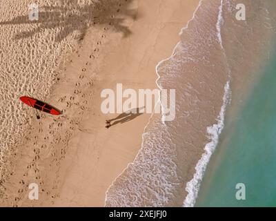 Vue aérienne de couple à la plage de sable fin par jour ensoleillé Banque D'Images