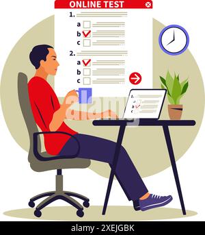 Test de concept en ligne, e-learning, examen sur ordinateur. Illustration vectorielle. Plat Illustration de Vecteur