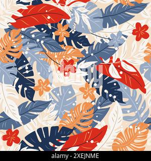 Motif abstrait sans couture avec feuilles tropicales. Illustration de Vecteur