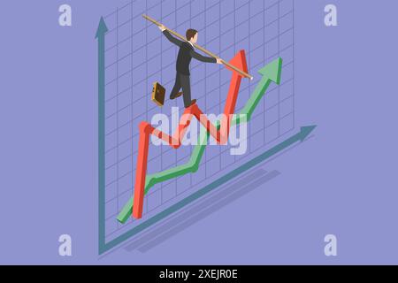 3D Isométrique Flat illustration conceptuelle de l'investissement dans Un marché volatil, marché boursier et risques d'investissement 3D Isométrique FLA Banque D'Images