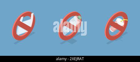 3D Isométrique Flat illustration conceptuelle de Stop Plastic polution, éléments de campagne environnementale 3D Isométrique Flat Conceptu Banque D'Images