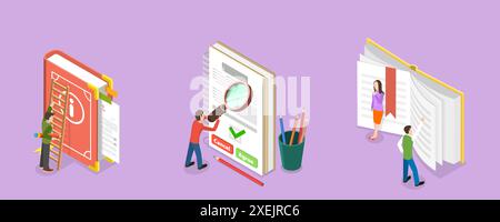 3D Isomtric Flat illustration conceptuelle des termes et conditions, Manuel de l'utilisateur Guide Livre 3D Isomtric Flat Conceptual illustr Banque D'Images