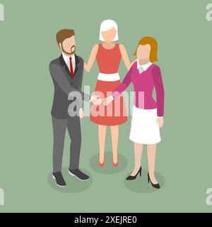 Isométrique plat 3D illustration conceptuelle de la résolution des conflits, recherche d'une compromission Isométrique plat 3D. Banque D'Images