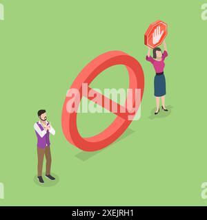 Illustration conceptuelle plate isométrique 3D du panneau de zone restreinte, interdiction d'entrée illustration conceptuelle plate isométrique 3D. Banque D'Images