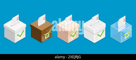 Illustration conceptuelle plate isométrique 3D de l'ensemble de boîtes de vote, sondage et sondage illustration conceptuelle plate isométrique 3D de VOTI Banque D'Images