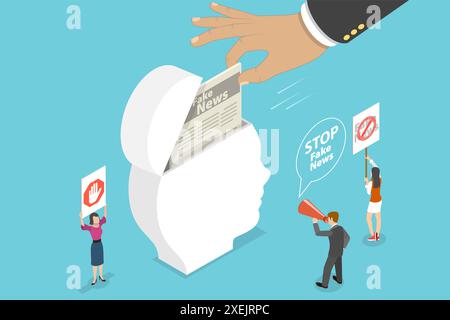 3D Isomtric Flat illustration conceptuelle de Stop Fake News, propagande et désinformation 3D Isomtric Flat Conceptual illust Banque D'Images