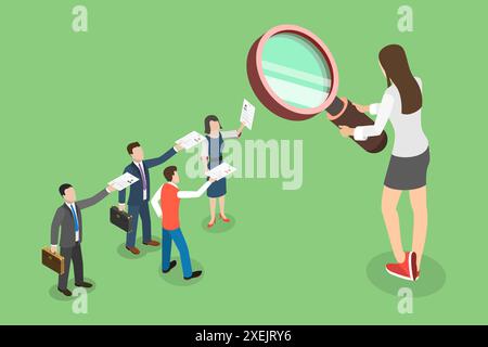 3D Isométrique Flat illustration conceptuelle des ressources humaines, processus de recrutement 3D Isométrique Flat illustration conceptuelle Banque D'Images