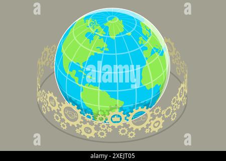 Isométrique 3D illustration conceptuelle plate de la mondialisation, collaboration commerciale mondiale, travail d'équipe international 3D Isométrique Banque D'Images