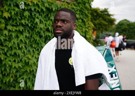 Frances Tiafoe au All England Lawn Tennis and Croquet Club à Londres en prévision des Championnats de Wimbledon, qui débuteront le 1er juillet. Date de la photo : vendredi 28 juin 2024. Banque D'Images