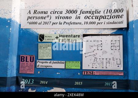 Murales con prospetto delle occupazioni abitative nello stabile della Rec House per il &#x2018;recupero partecipato del patrimonio artistico e sociale dell'immobile vincolato e occupato' in via del Porto fluviale a Roma, Venerd&#xec; 28 Giugno 2024 (foto Mauro Scrobogna/LaPresse) peintures murales avec vue sur les occupations résidentielles dans le bâtiment de la Maison Rec pour la 'récupération participative du patrimoine artistique et social de la propriété liée et occupée' dans la via del Porto fluviale à Rome, vendredi 28 juin 2024. (Photo de Mauro Scrobogna/LaPresse) Banque D'Images