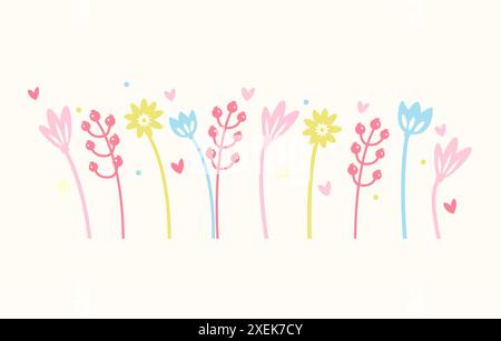 Bordure horizontale abstraite multicolore de fleurs printanières Illustration de Vecteur