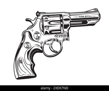 Pistolet revolver revolver six shooter pistol dessin dans un vintage retro style gravé ou gravé sur bois Illustration de Vecteur