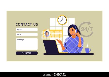 Concept de service à la clientèle. Formulaire de contact. Support, assistance, centre d'appels. Illustration vectorielle. Style plat Illustration de Vecteur