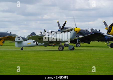 Hispano, HA 112, G-GWUE, Sywell Air Display, Northampton, Angleterre, Royaume-Uni. Banque D'Images