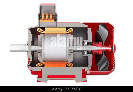 Vue latérale du moteur électrique. Rendu 3D isolé sur fond blanc Banque D'Images