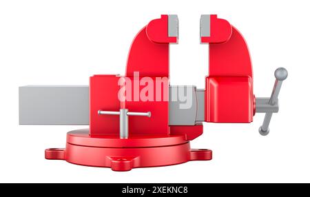 Red Bench vise, rendu 3D isolé sur fond blanc Banque D'Images