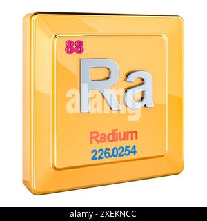 Radium Ra, signe d'élément chimique avec le numéro 88 dans le tableau périodique. Rendu 3D isolé sur fond blanc Banque D'Images