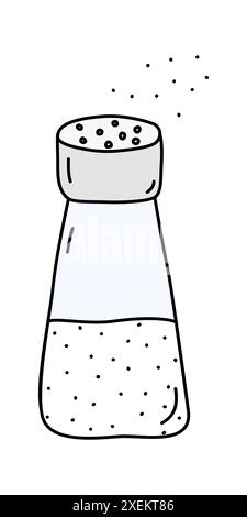 Bouteille en verre avec sel blanc, salière ou salière, illustration vectorielle de style doodle Illustration de Vecteur