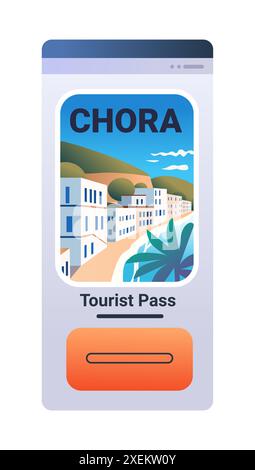 Écran d'application de pass touristique avec des bâtiments de paysage de ville côtière collines de palmiers et mer Illustration de Vecteur