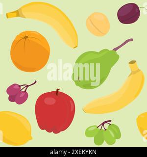 Motif sans couture lumineux avec des fruits sur vert Illustration de Vecteur