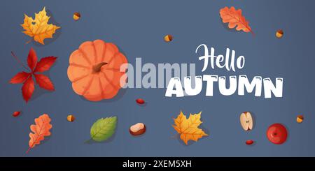 Bannière d'automne, bonjour automne. Bonne récolte d'automne. Vecteur Illustration de Vecteur