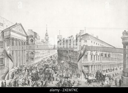 Ville de Londres. Une suggestion de 1820 pour un passage pour piétons surélevé à la jonction de Princes Street et Cheapside Banque D'Images