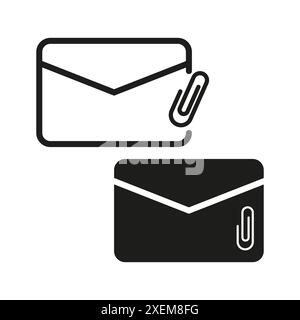 Icône d'enveloppe définie. Détail de fixation de trombone. Design noir et blanc. Illustration vectorielle. Illustration de Vecteur
