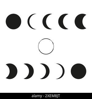 Vecteur de phases de lune. Noir et blanc. Formes de cercle simples. Illustration du cycle lunaire. Illustration de Vecteur