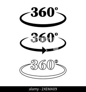 icônes à 360 degrés. Symboles de flèche circulaire. Conception à rotation complète. Jeu d'illustrations vectorielles. Illustration de Vecteur