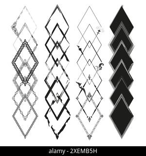 Cadres en diamant ornés. Formes géométriques décoratives. Motifs en noir et blanc. Design vectoriel élégant. Illustration de Vecteur