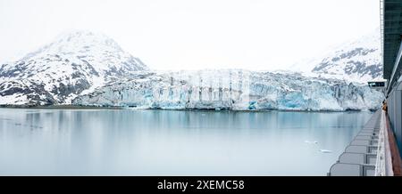 Vue panoramique du terminus du glacier Lamplugh dans l'anse Johns Hopkins, parc national de Glacier Bay, Alaska Banque D'Images