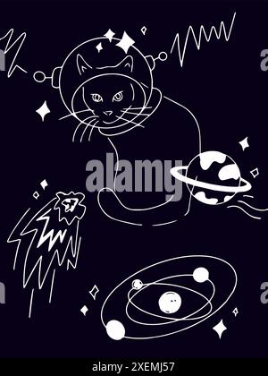 Dark Space Cat Doodle Illustration de Vecteur