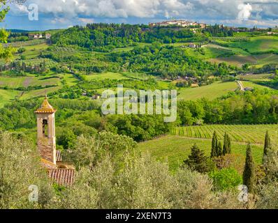 Italie, Toscane. Région du Chianti, Pieve di Santa Maria Novella près de Radda avec vert printanier Banque D'Images