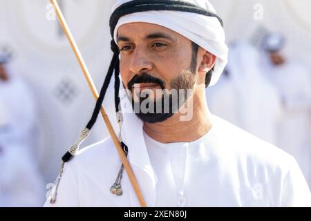 Moscou, Russie. 28 juin 2024. Les gens participent aux Journées de la culture des Émirats arabes Unis sur la place Manezhnaya à Moscou. Banque D'Images