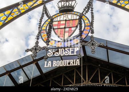 Entrée du Mercat de Sant Josep de la Boqueria est le marché public le plus célèbre de Barcelone, barcelone, espagne. Banque D'Images