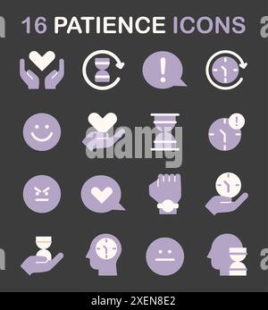 Les icônes de mode patience nuit ou sombre sont définies. Personne calme trouvant l'équilibre. Force mentale, maîtrise psychologique de soi. Forte détermination à atteindre l'objectif. Illustration vectorielle plate Illustration de Vecteur