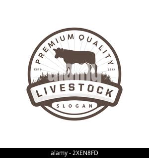 Logo d'élevage, Fram Garden Design, logo de vache badge vectoriel Longhorn Bull Cattle Vintage Label Template Illustration de Vecteur