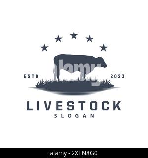 Logo d'élevage, Fram Garden Design, logo de vache badge vectoriel Longhorn Bull Cattle Vintage Label Template Illustration de Vecteur