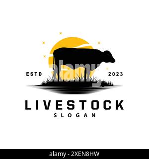 Logo d'élevage, Fram Garden Design, logo de vache badge vectoriel Longhorn Bull Cattle Vintage Label Template Illustration de Vecteur