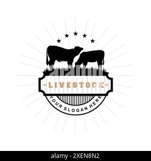 Logo d'élevage, Fram Garden Design, logo de vache badge vectoriel Longhorn Bull Cattle Vintage Label Template Illustration de Vecteur