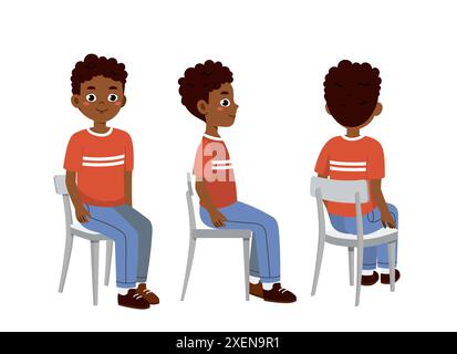 Homme Africain constructeur. Ensemble de s'asseoir à des chaises garçons dans des vêtements décontractés. Eléments graphiques pour la création d'illustrations et d'animations. Dessin animé plat Illustration de Vecteur