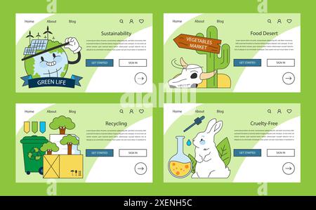 Bannière web World Vegan Day ou ensemble de pages de destination. Allez vegan. Consommation biologique de légumes, légumes verts, plantes ou fruits. Régime à base de plantes sans cruauté avec nutrition et vitamines. Illustration de Vecteur