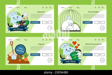 Bannière web World Vegan Day ou ensemble de pages de destination. Allez vegan. Consommation de légumes, plantes ou fruits biologiques. Régime à base de plantes sans cruauté avec nutrition et vitamines. Illustration vectorielle plate Illustration de Vecteur