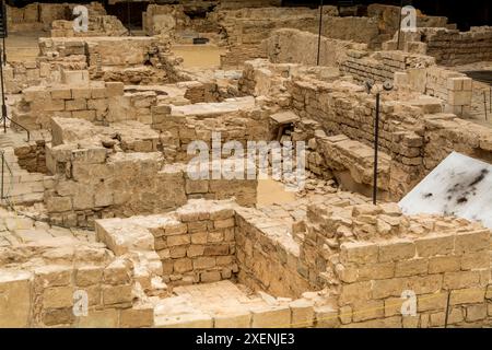 Les ruines d'un ancien marché au site archéologique et musée du Centre culturel et mémorial El Born, Barcelone, Espagne. Banque D'Images