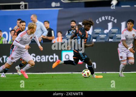 Bronx, New York, États-Unis. 28 juin 2024. MALACHI JONES 88 du NYC FC pendant le match MLS entre Orlando City SC et NYC FC au Yankee Stadium (crédit image : © James Patrick Cooper/ZUMA Press Wire) USAGE ÉDITORIAL SEULEMENT! Non destiné à UN USAGE commercial ! Banque D'Images