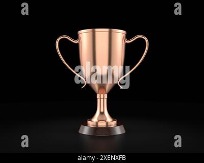 Coupe trophée en bronze sur fond noir. illustration 3d. Banque D'Images